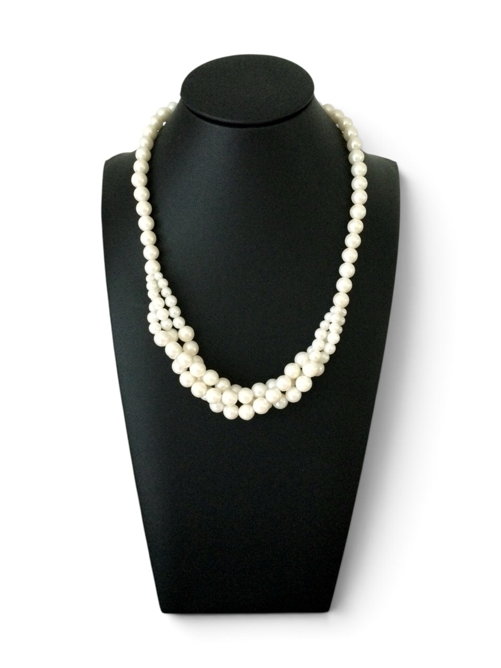 Vintage 1960s Faux Pearl Graduated Triple‑Strand Braided Necklace